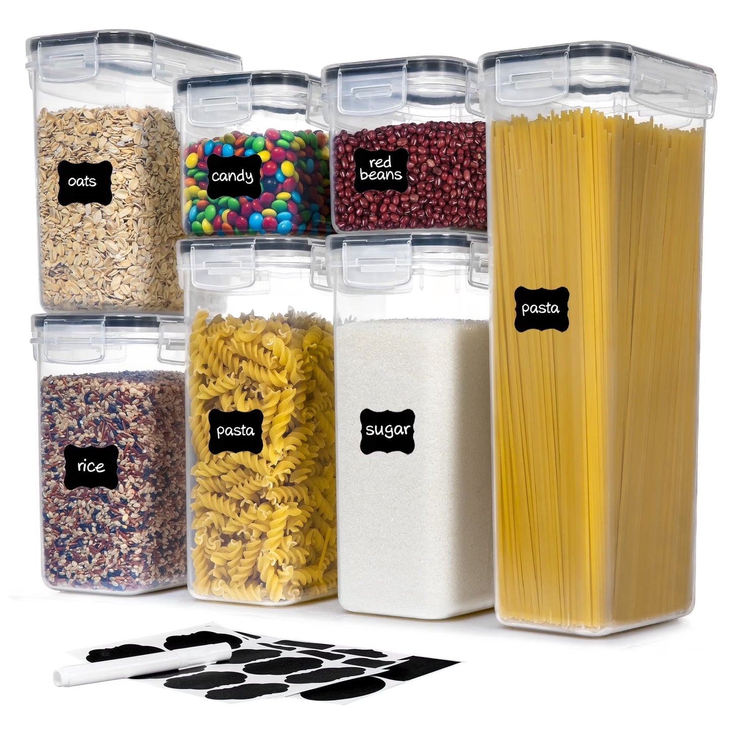 Airtight Food Storage Containers Set,  Bpa-Free 7Pcs Plastic Kitchen and Pantry Organization Canisters, Black